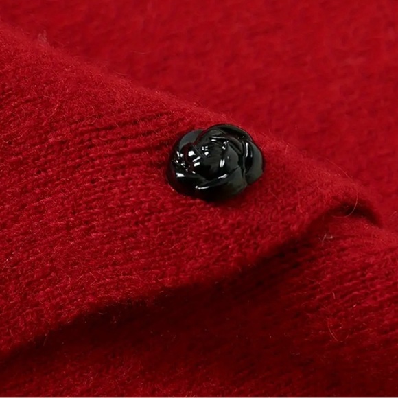 🌷SOLD🌷Chic Red Wool Long Sleeve Cardigan Sweater Jacket | Crochet | Large | New - Picture 5 of 10